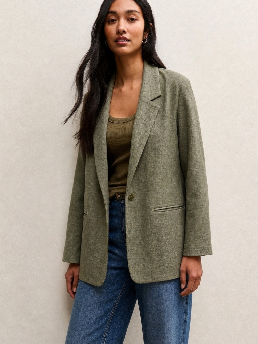 Dressbarn Woman Olive Green Linen Blend Blazer Jacket Women’s 1X